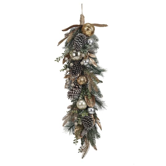 Hello Honey® 2.5ft. Faux Pine Swag with Ornaments, Pinecones & Glitter